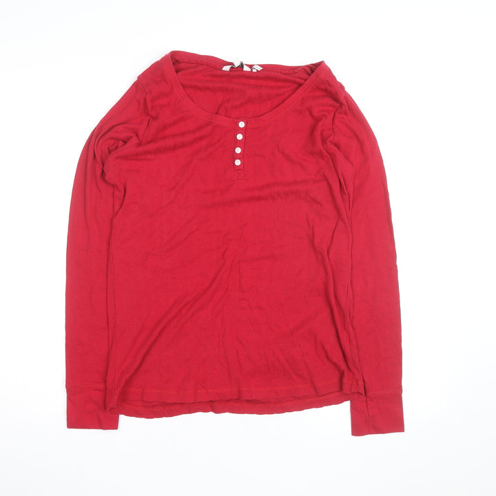 FatFace Women's Red Cotton Long Sleeve Button Scoop Neck Top Size 16
