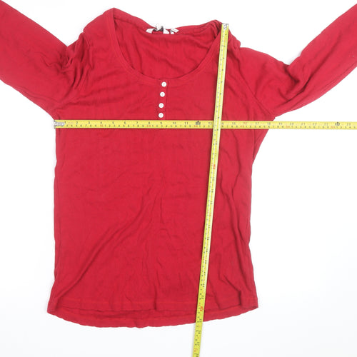 FatFace Women's Red Cotton Long Sleeve Button Scoop Neck Top Size 16
