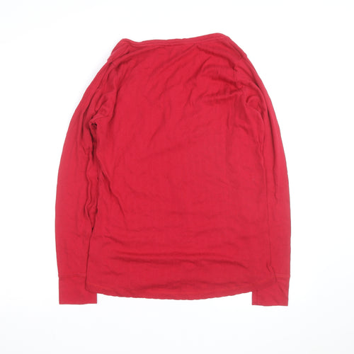 FatFace Women's Red Cotton Long Sleeve Button Scoop Neck Top Size 16
