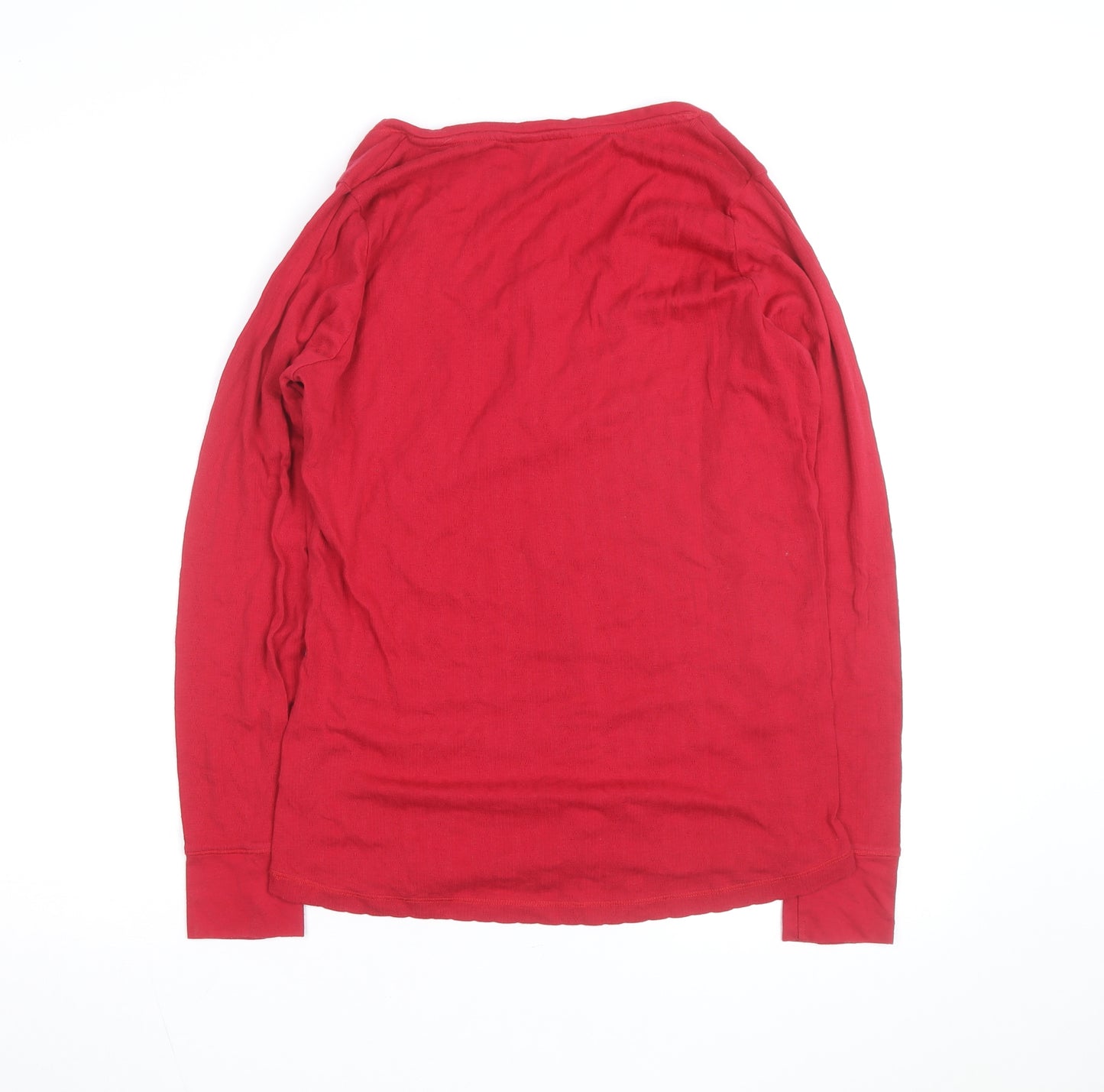 FatFace Women's Red Cotton Long Sleeve Button Scoop Neck Top Size 16
