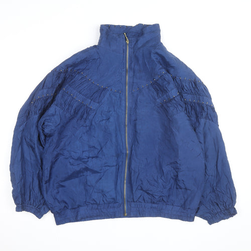 EVR Men's Blue Silk Studded Bomber Jacket L Vintage 80s Style