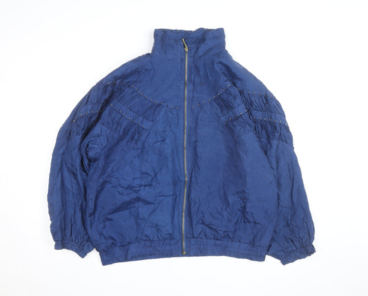 EVR Men's Blue Silk Studded Bomber Jacket L Vintage 80s Style