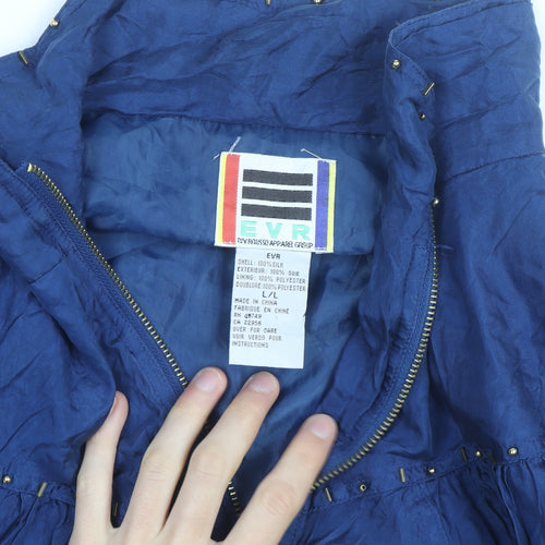 EVR Men's Blue Silk Studded Bomber Jacket L Vintage 80s Style