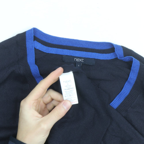 Next Men's Black V-Neck Cotton Jumper Size S