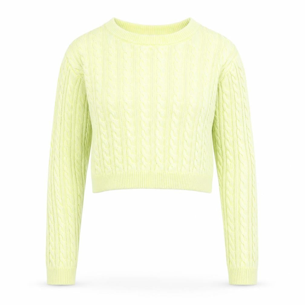Bershka Women Yellow Cable Knit Crew Neck Jumper Size 12