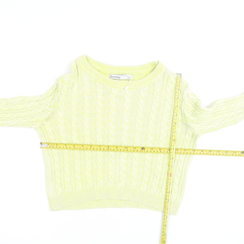 Bershka Women Yellow Cable Knit Crew Neck Jumper Size 12