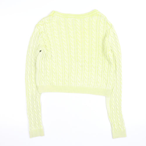 Bershka Women Yellow Cable Knit Crew Neck Jumper Size 12