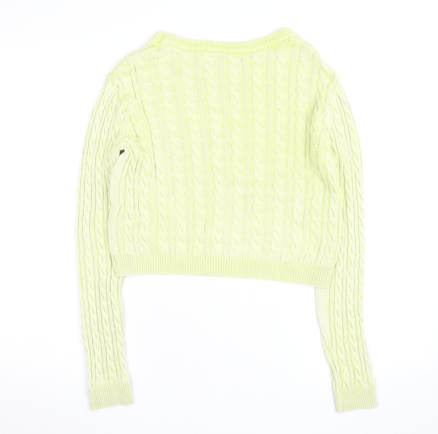Bershka Women Yellow Cable Knit Crew Neck Jumper Size 12