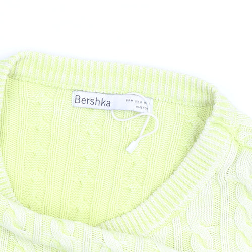 Bershka Women Yellow Cable Knit Crew Neck Jumper Size 12