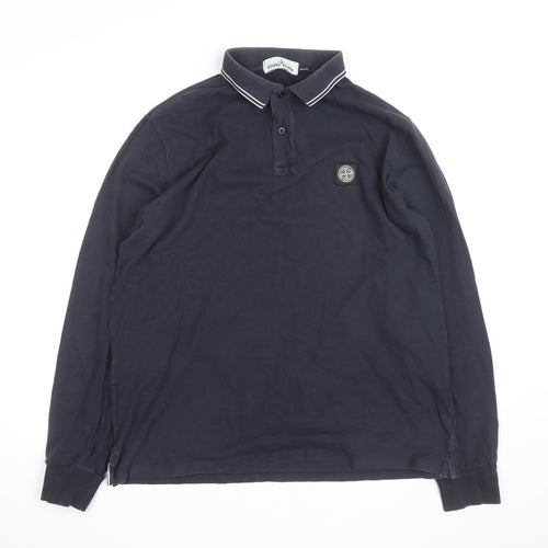 Stone Island Mens Navy Slim Fit Long Sleeve Polo Shirt Size L