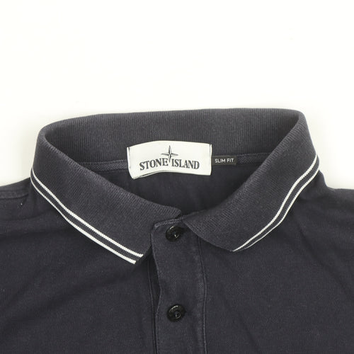 Stone Island Mens Navy Slim Fit Long Sleeve Polo Shirt Size L