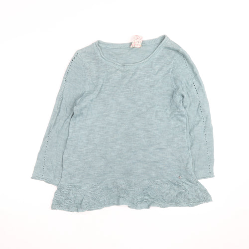 White Stuff Women's Blue V-Neck Cotton Linen Jumper Size 12
