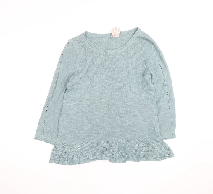 White Stuff Women's Blue V-Neck Cotton Linen Jumper Size 12