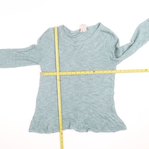 White Stuff Women's Blue V-Neck Cotton Linen Jumper Size 12