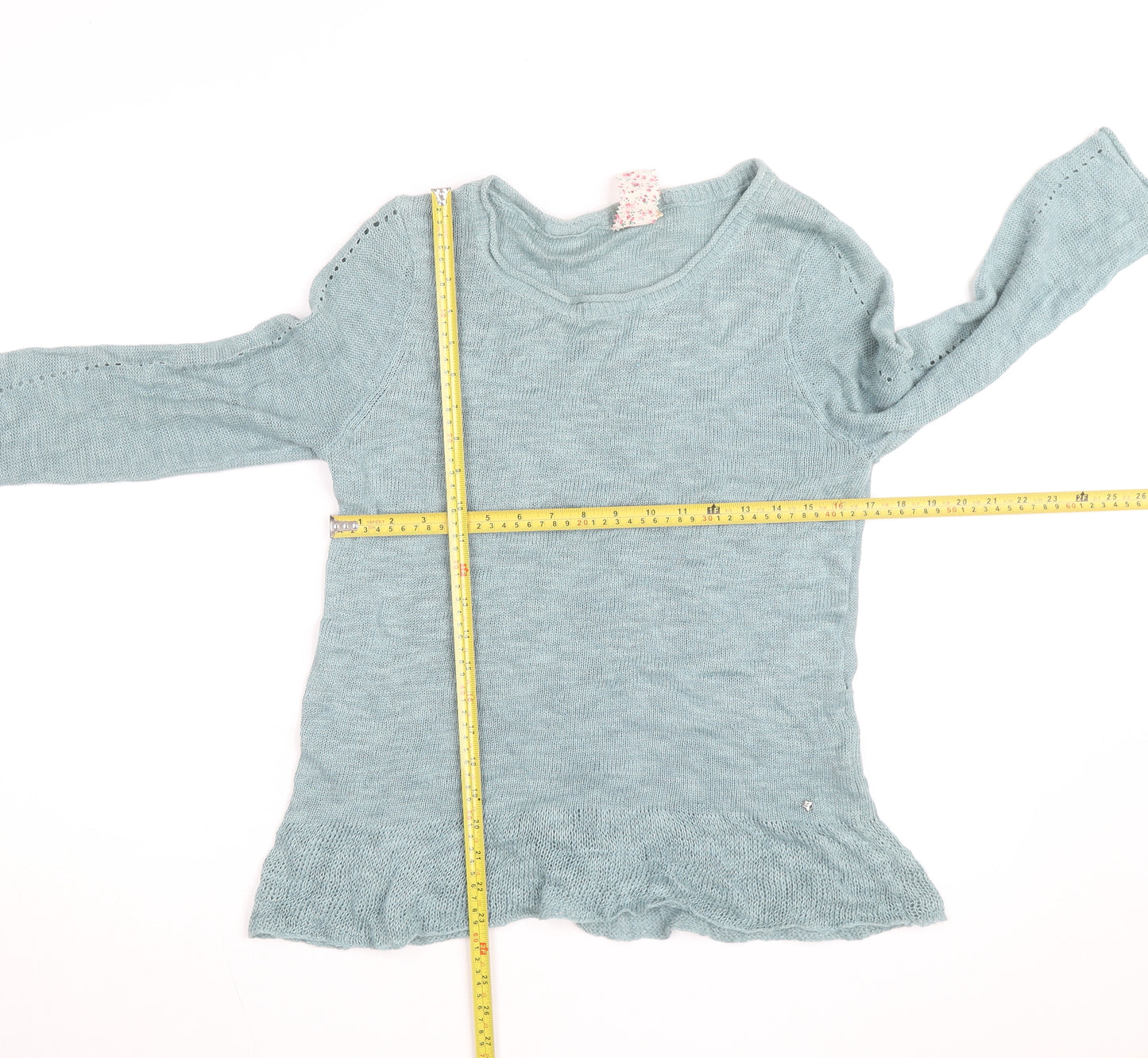 White Stuff Women's Blue V-Neck Cotton Linen Jumper Size 12