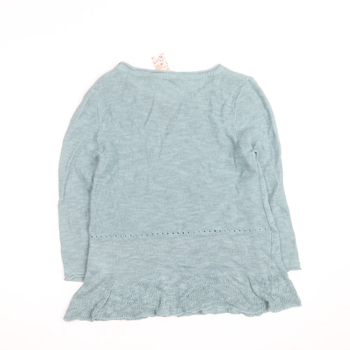 White Stuff Women's Blue V-Neck Cotton Linen Jumper Size 12
