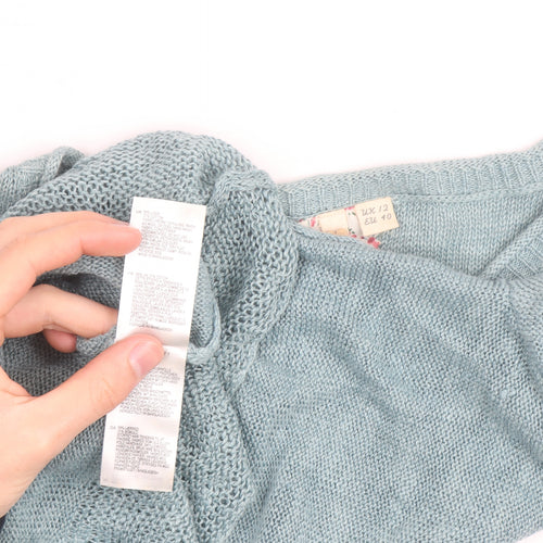 White Stuff Women's Blue V-Neck Cotton Linen Jumper Size 12