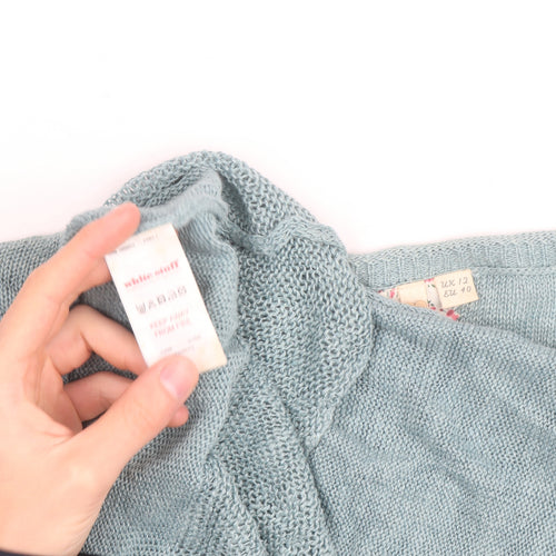White Stuff Women's Blue V-Neck Cotton Linen Jumper Size 12