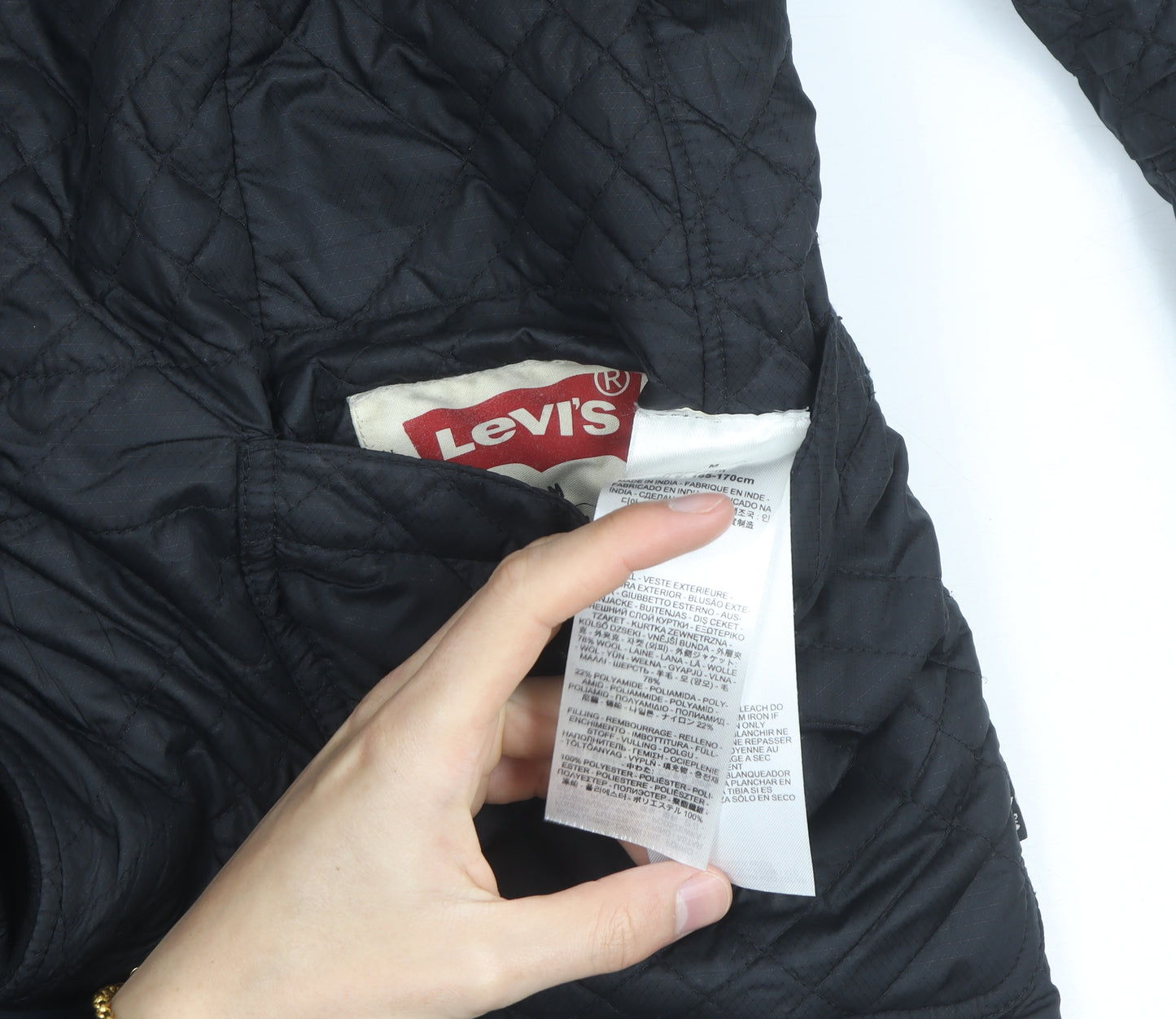 Levi's Men's Black Quilted Mid-Length Jacket Size M Regular Fit