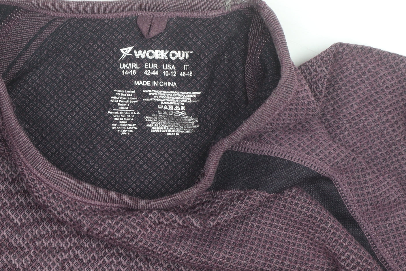 Primark Women Purple Long Sleeve Workout Top Size 16