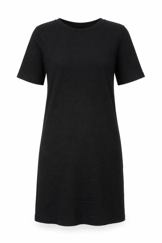 Front view of Bik Bok Women's Black Short Sleeve Viscose T-Shirt Dress, size S