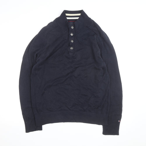 Tommy Hilfiger Men’s Blue Henley Cotton Jumper M Classic Style
