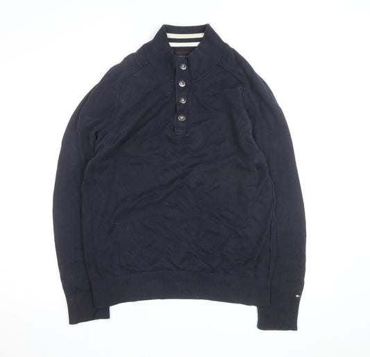 Tommy Hilfiger Men’s Blue Henley Cotton Jumper M Classic Style