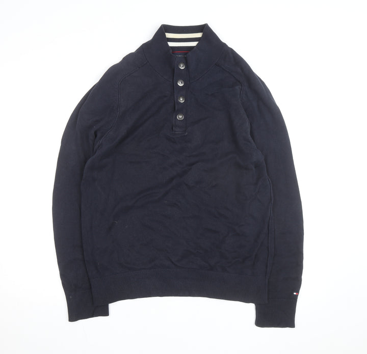 Tommy Hilfiger Men’s Blue Henley Cotton Jumper M Classic Style