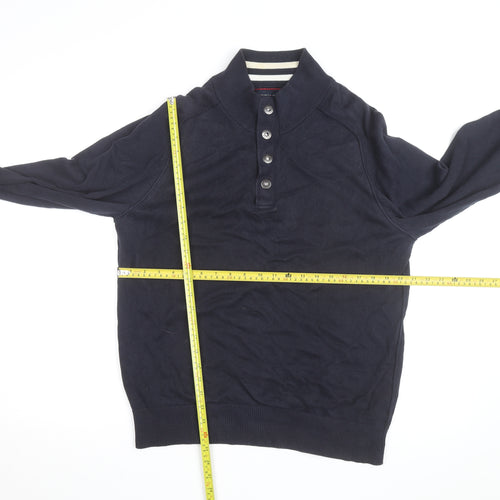 Tommy Hilfiger Men’s Blue Henley Cotton Jumper M Classic Style