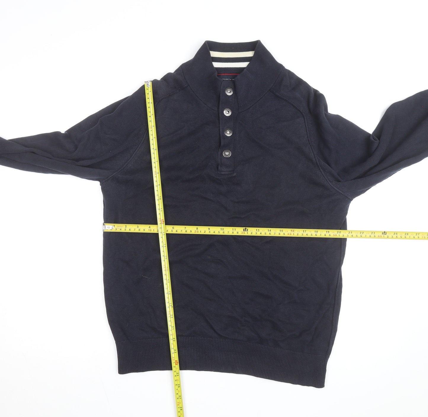 Tommy Hilfiger Men’s Blue Henley Cotton Jumper M Classic Style