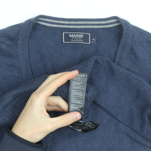 Maine New England Men’s Blue Cotton Wool Cardigan XL V-Neck Classic