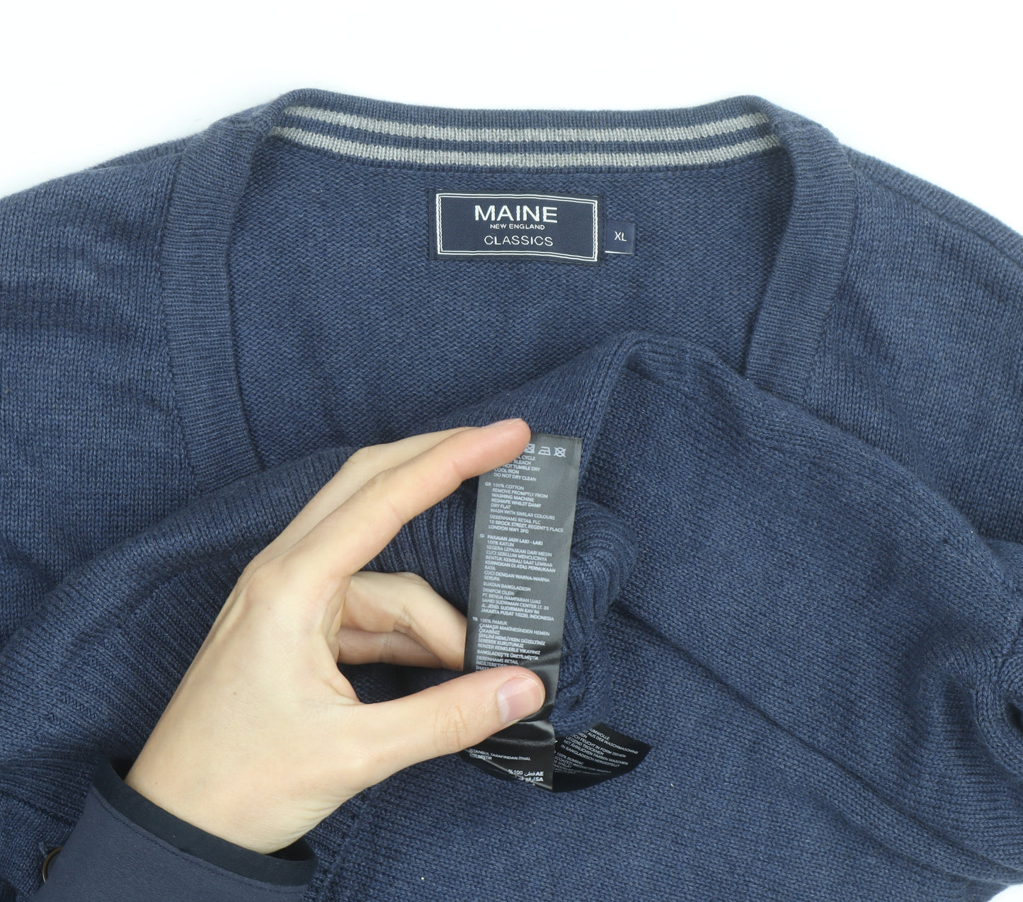 Maine New England Men’s Blue Cotton Wool Cardigan XL V-Neck Classic