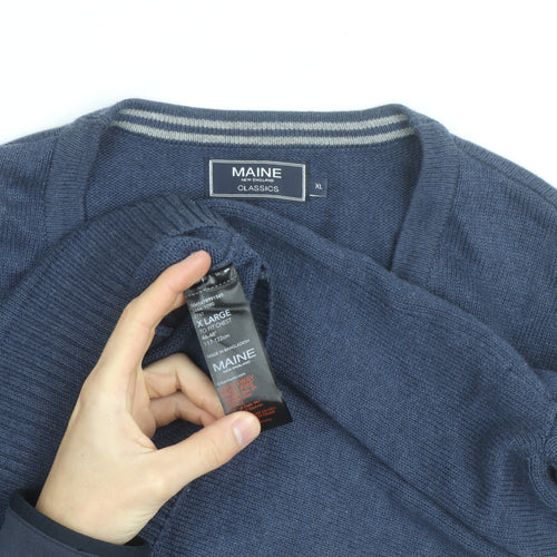 Maine New England Men’s Blue Cotton Wool Cardigan XL V-Neck Classic