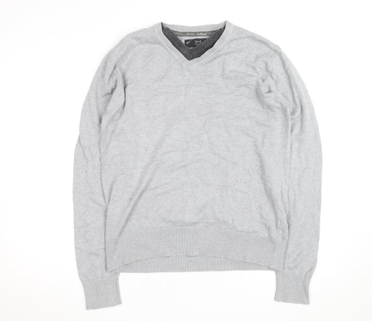 Sublevel Men's Grey V-Neck Cotton Knit Pullover Jumper Size L