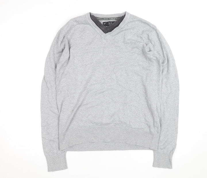 Sublevel Men's Grey V-Neck Cotton Knit Pullover Jumper Size L
