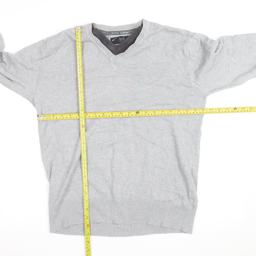 Sublevel Men's Grey V-Neck Cotton Knit Pullover Jumper Size L