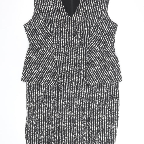 Marks and Spencer Women's Black Geometric Peplum V-Neck Dress Size 18