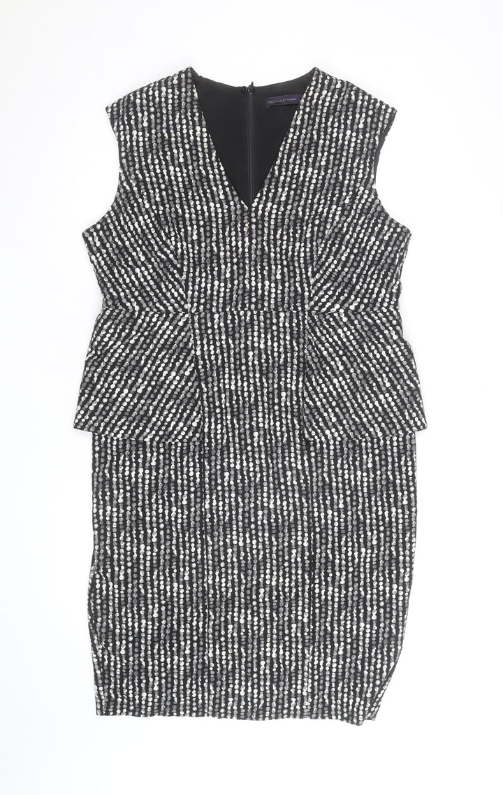 Marks and Spencer Women's Black Geometric Peplum V-Neck Dress Size 18