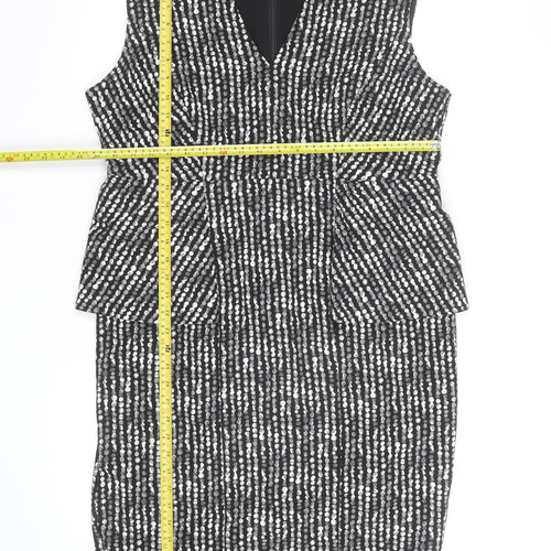 Marks and Spencer Women's Black Geometric Peplum V-Neck Dress Size 18