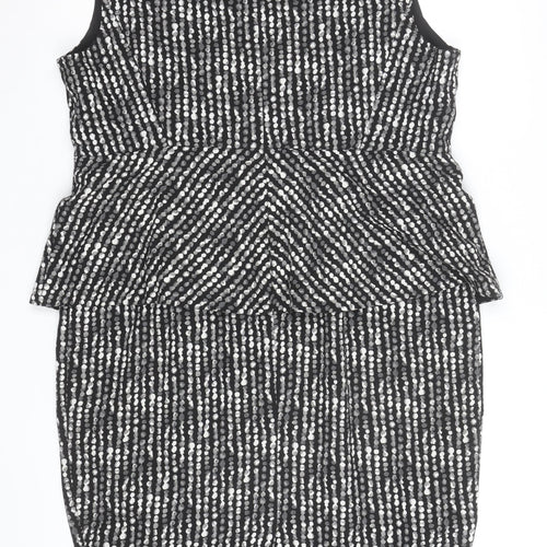 Marks and Spencer Women's Black Geometric Peplum V-Neck Dress Size 18