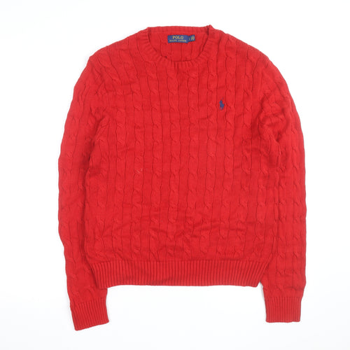 Ralph Lauren Womens Red Cable Knit Cotton Pullover Jumper Size L