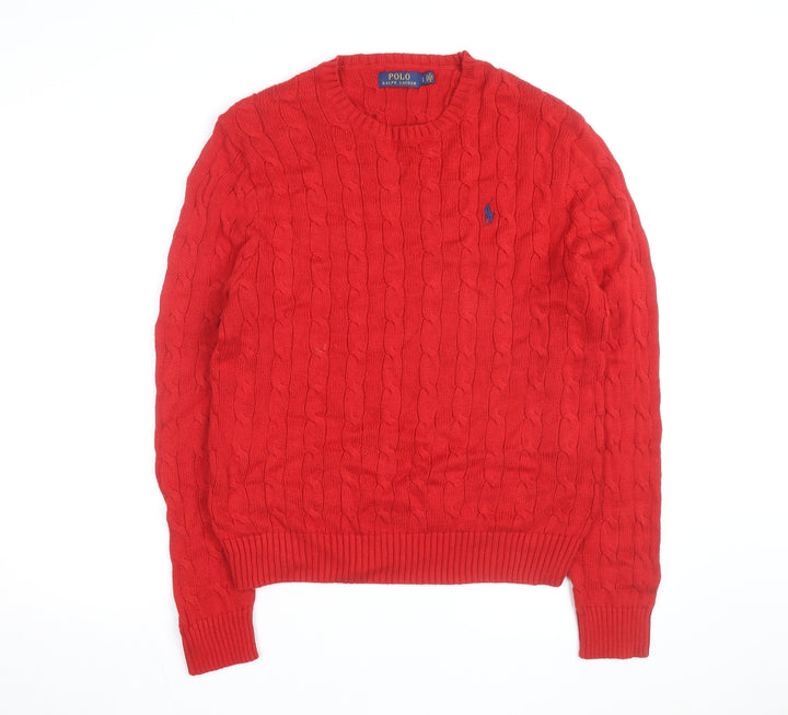 Ralph Lauren Womens Red Cable Knit Cotton Pullover Jumper Size L