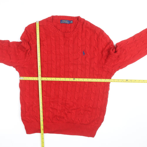 Ralph Lauren Womens Red Cable Knit Cotton Pullover Jumper Size L