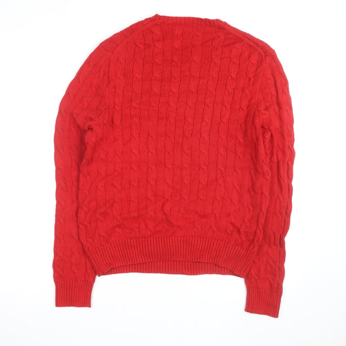 Ralph Lauren Womens Red Cable Knit Cotton Pullover Jumper Size L