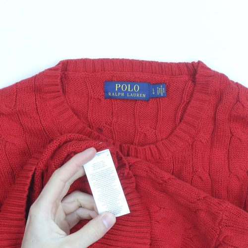 Ralph Lauren Womens Red Cable Knit Cotton Pullover Jumper Size L