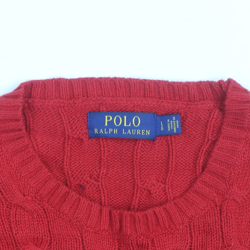 Ralph Lauren Womens Red Cable Knit Cotton Pullover Jumper Size L