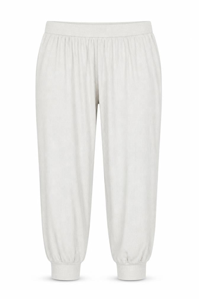 Front view of Marks & Spencer Women Beige Large Ribbed Jogger Trousers