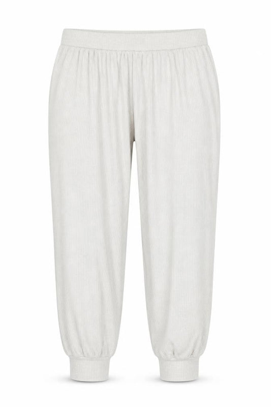 Front view of Marks & Spencer Women Beige Large Ribbed Jogger Trousers