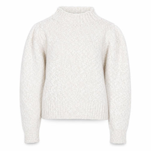 MNG Women Ivory Wool Blend Mock Neck Puff Sleeve Jumper Size 12