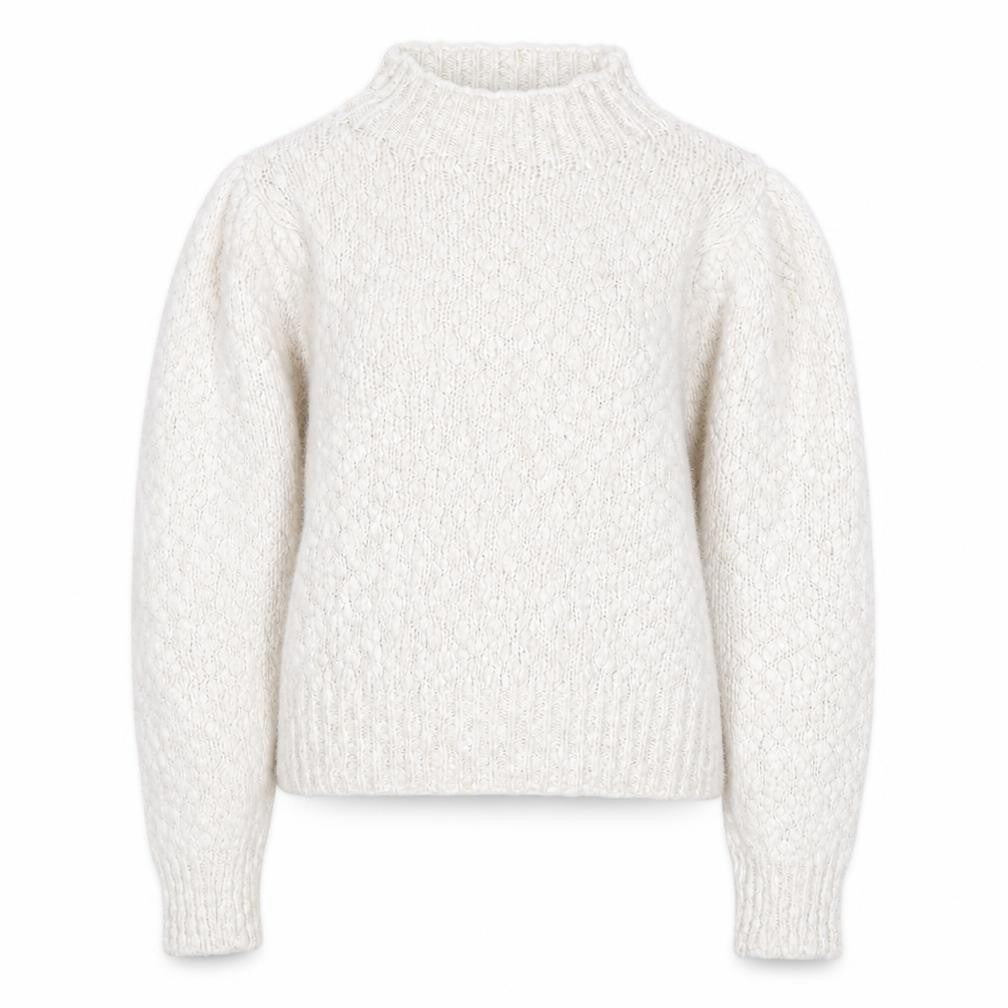MNG Women Ivory Wool Blend Mock Neck Puff Sleeve Jumper Size 12